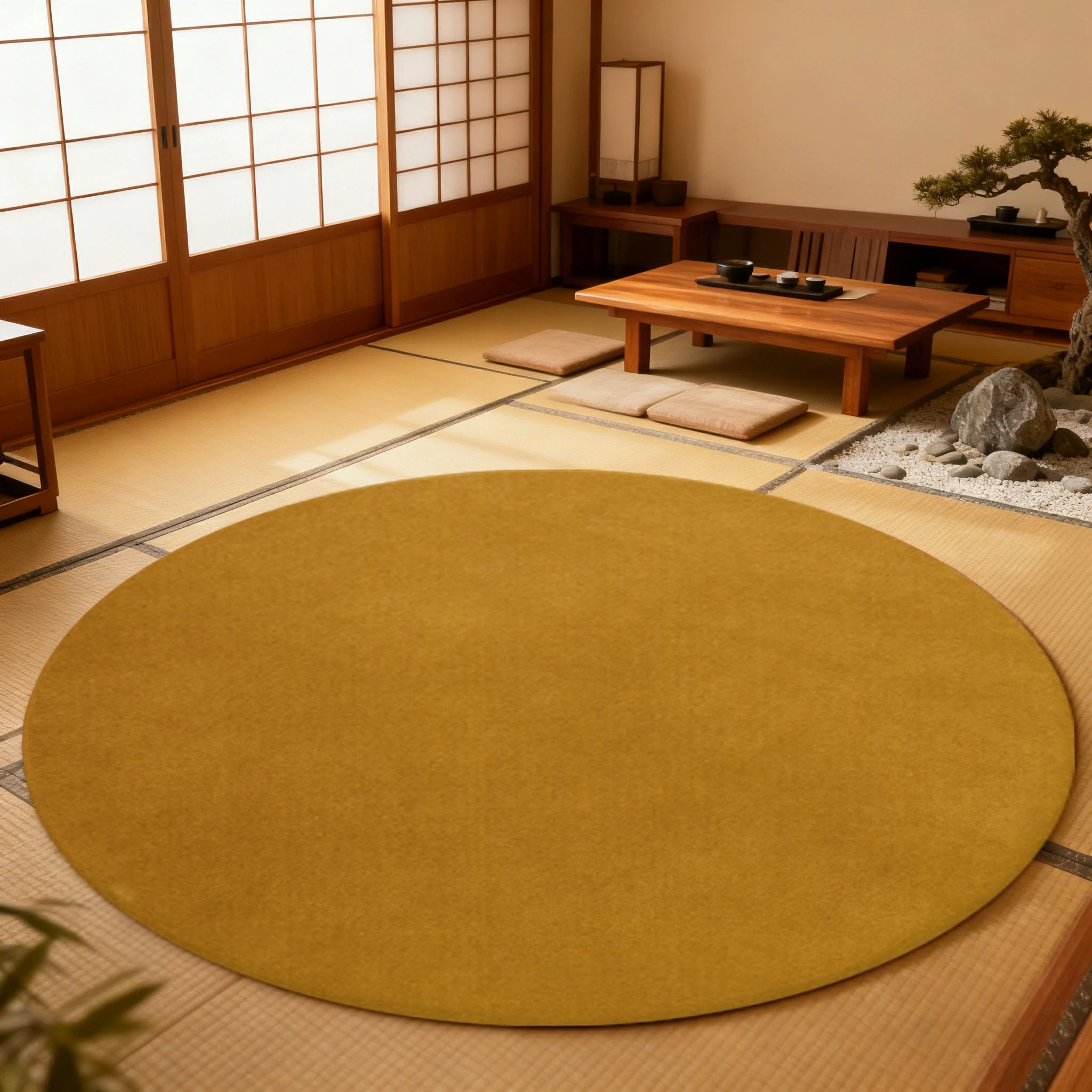 LUXORA 200/250cm Round Floor Rugs Handwoven Soft Rebound Traditional Weave Timeless Design Multi Space Use - Yellow