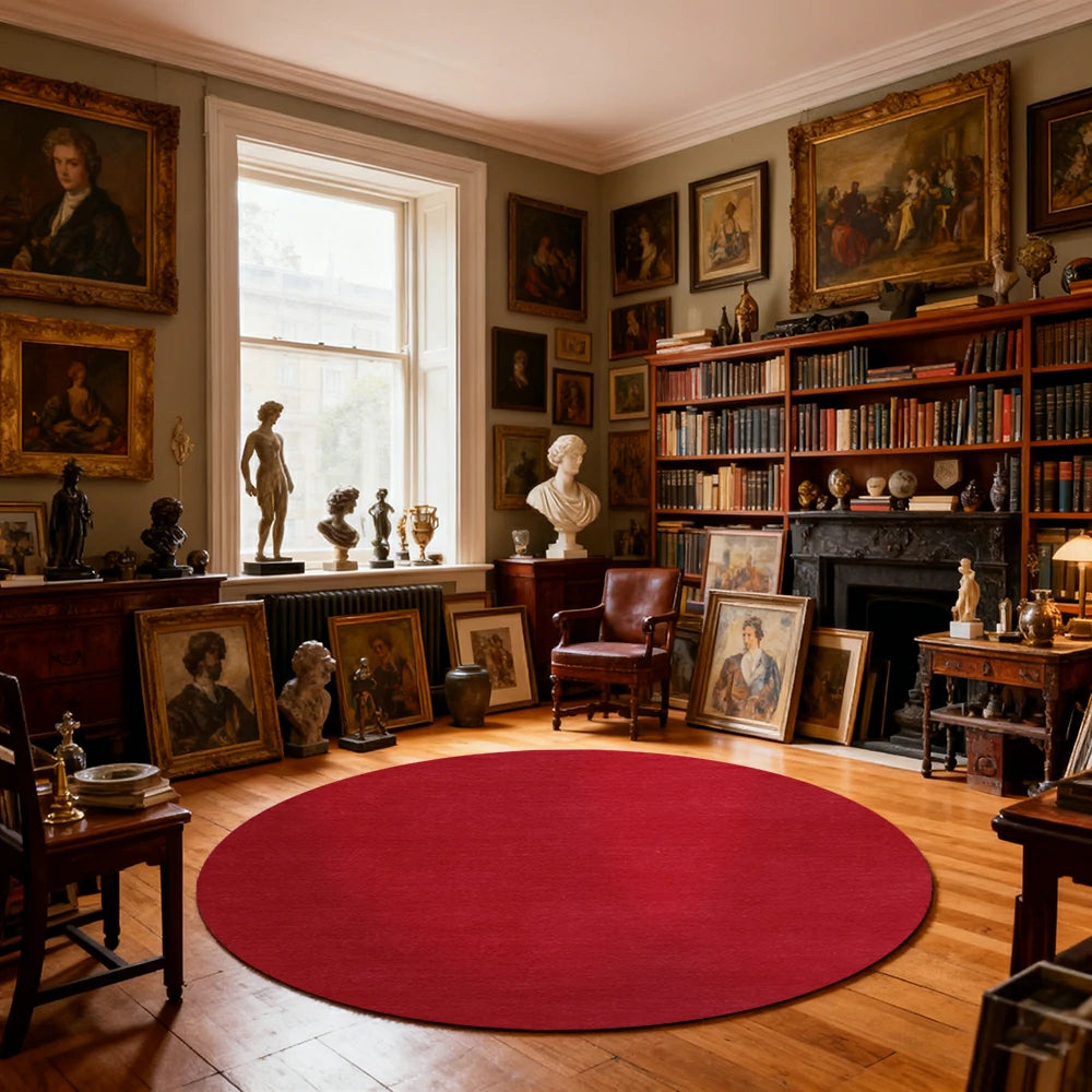 LUXORA 200/250cm Round Floor Rugs Handwoven Soft Rebound Traditional Weave Timeless Design Multi Space Use - Burgundy Red