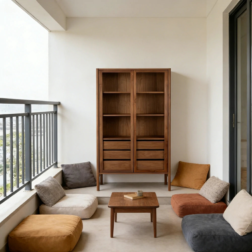 LUXORA Storage Cabinet - Natural Wood Grain, Sturdy High-Foot Design, Symmetrical Structure, Easy-to-Clean, Ideal for Living Room, Study, Bedroom - Walnut