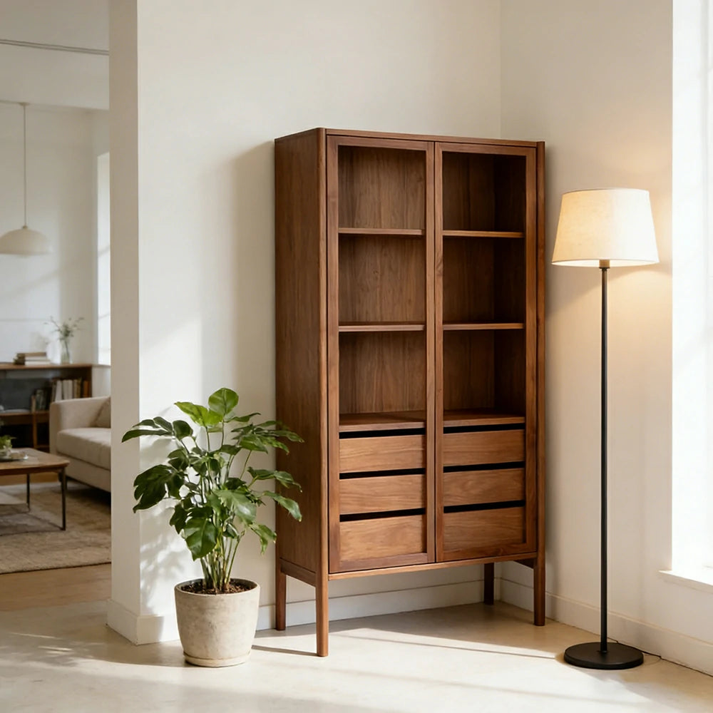 LUXORA Storage Cabinet - Natural Wood Grain, Sturdy High-Foot Design, Symmetrical Structure, Easy-to-Clean, Ideal for Living Room, Study, Bedroom - Walnut