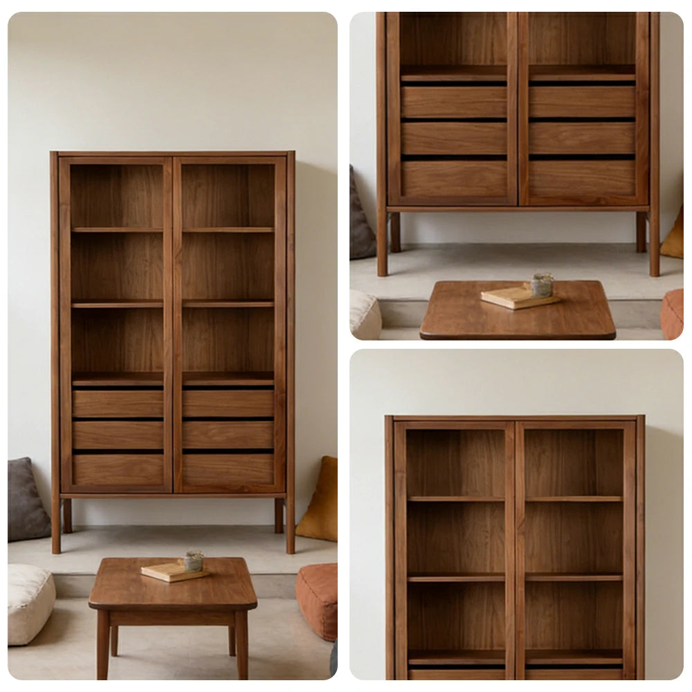 LUXORA Storage Cabinet - Natural Wood Grain, Sturdy High-Foot Design, Symmetrical Structure, Easy-to-Clean, Ideal for Living Room, Study, Bedroom - Walnut