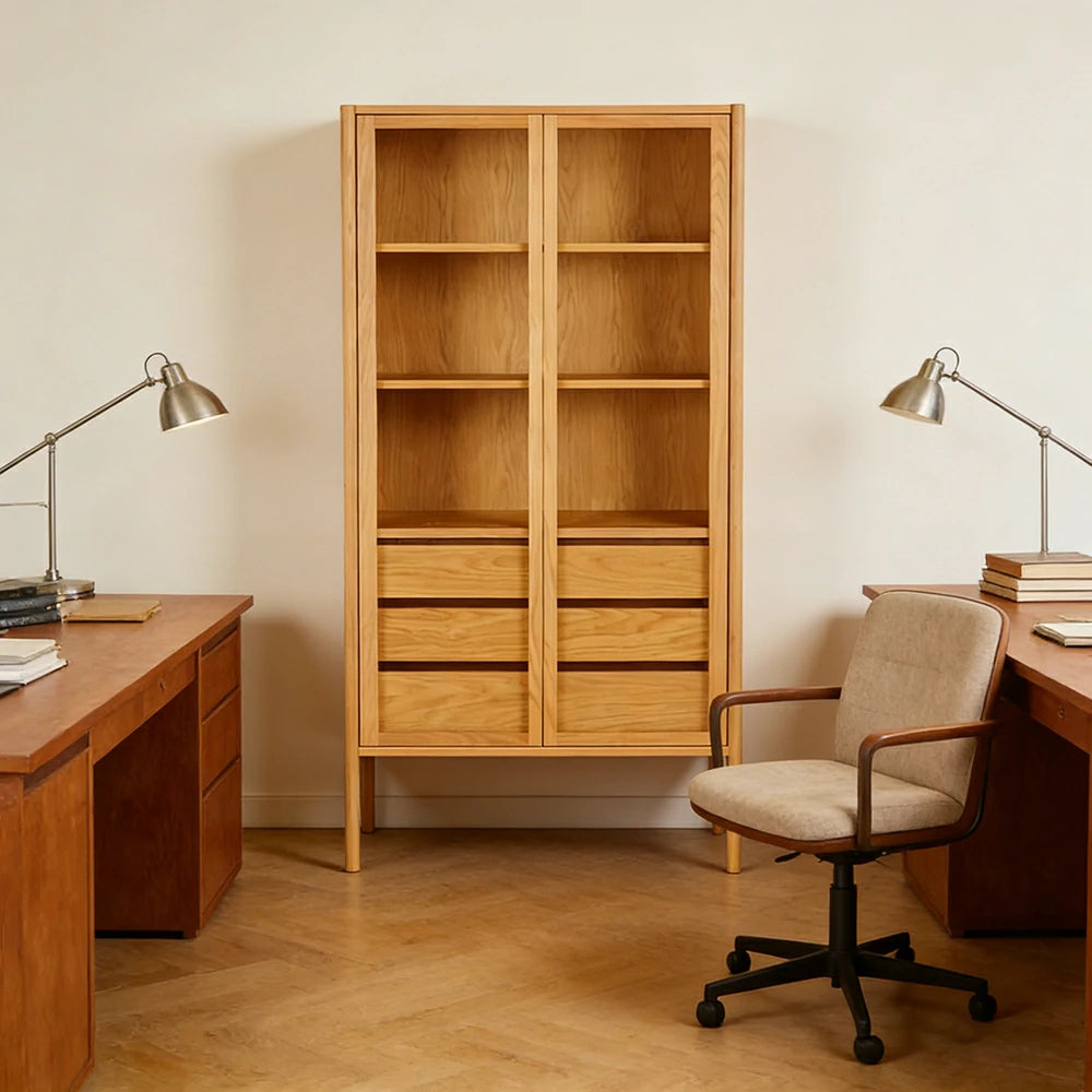 LUXORA Storage Cabinet - Natural Wood Grain, Sturdy High-Foot Design, Symmetrical Structure, Easy-to-Clean, Ideal for Living Room, Study, Bedroom - Wood