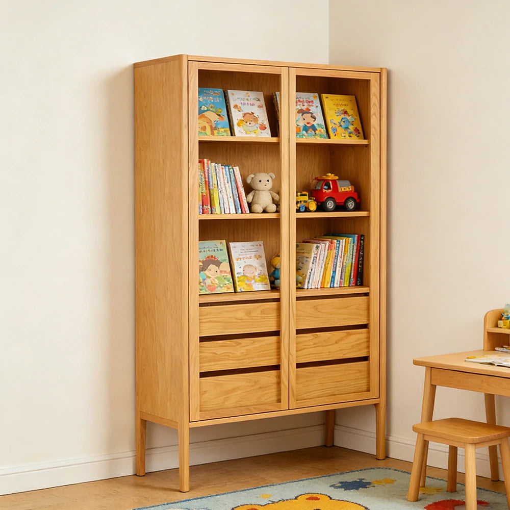 LUXORA Storage Cabinet - Natural Wood Grain, Sturdy High-Foot Design, Symmetrical Structure, Easy-to-Clean, Ideal for Living Room, Study, Bedroom - Wood