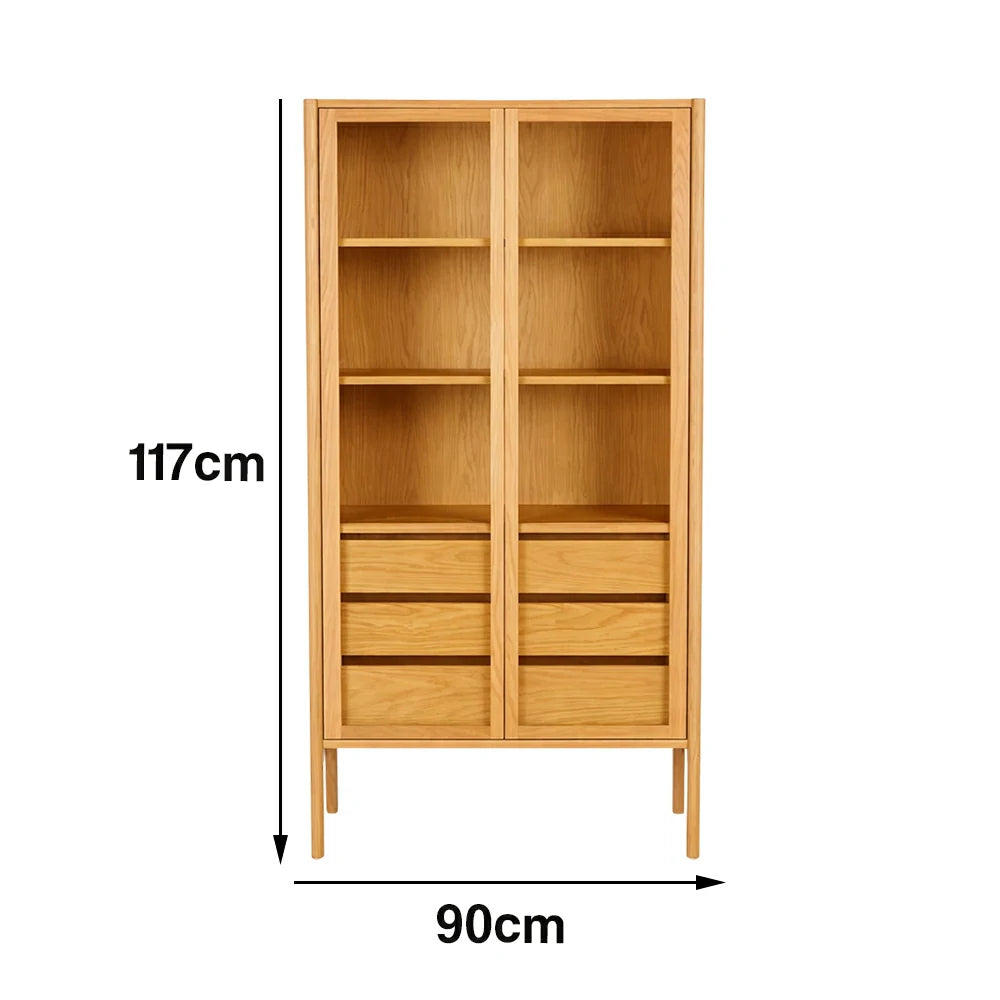 LUXORA Storage Cabinet - Natural Wood Grain, Sturdy High-Foot Design, Symmetrical Structure, Easy-to-Clean, Ideal for Living Room, Study, Bedroom - Wood