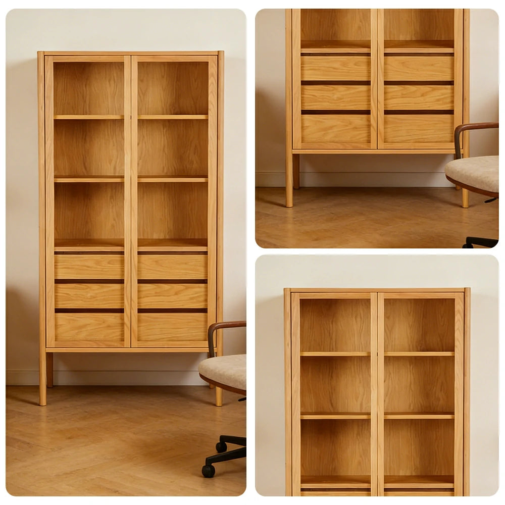 LUXORA Storage Cabinet - Natural Wood Grain, Sturdy High-Foot Design, Symmetrical Structure, Easy-to-Clean, Ideal for Living Room, Study, Bedroom - Wood