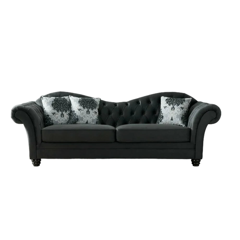 LUXORA Sofa Velvet Fabric Handcrafted Button-Tufted Backrest Wooden Legs Elegant British Style - Black