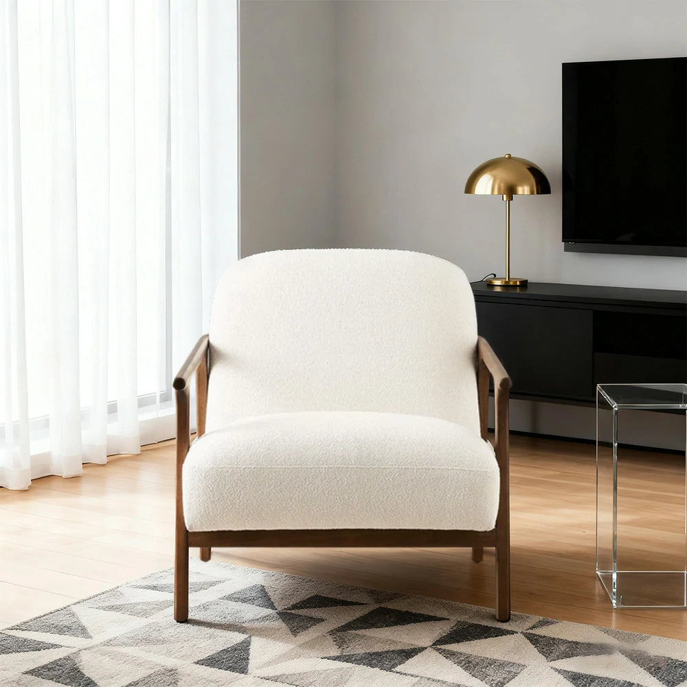 LUXORA Lounge Chair Deep Seat Design Cotton-Linen Upholstery Relaxed Comfort Modern Style - White