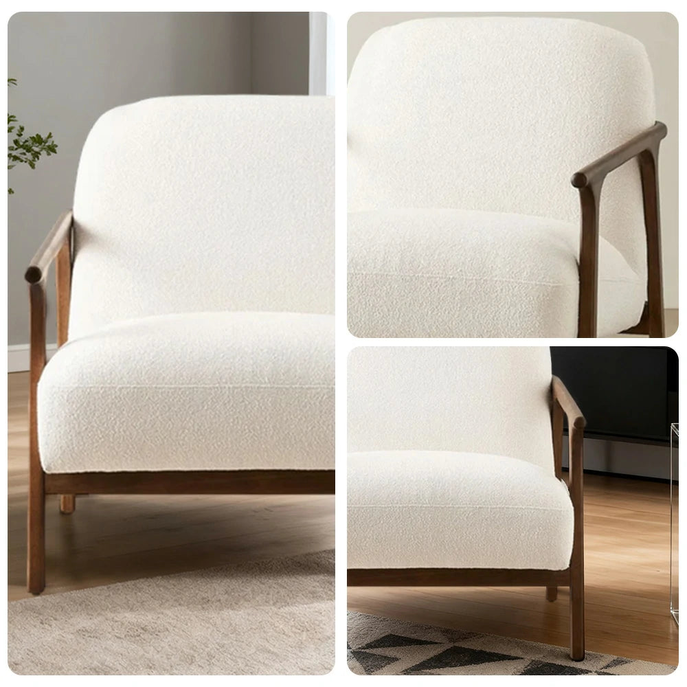 LUXORA Lounge Chair Deep Seat Design Cotton-Linen Upholstery Relaxed Comfort Modern Style - White
