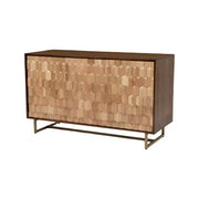 LUXORA 120/140cm Wooden Sideboard Cabinet - Hexagonal Door Design, Large Enclosed Storage, Natural Timber Panels, Elevated Metal Base