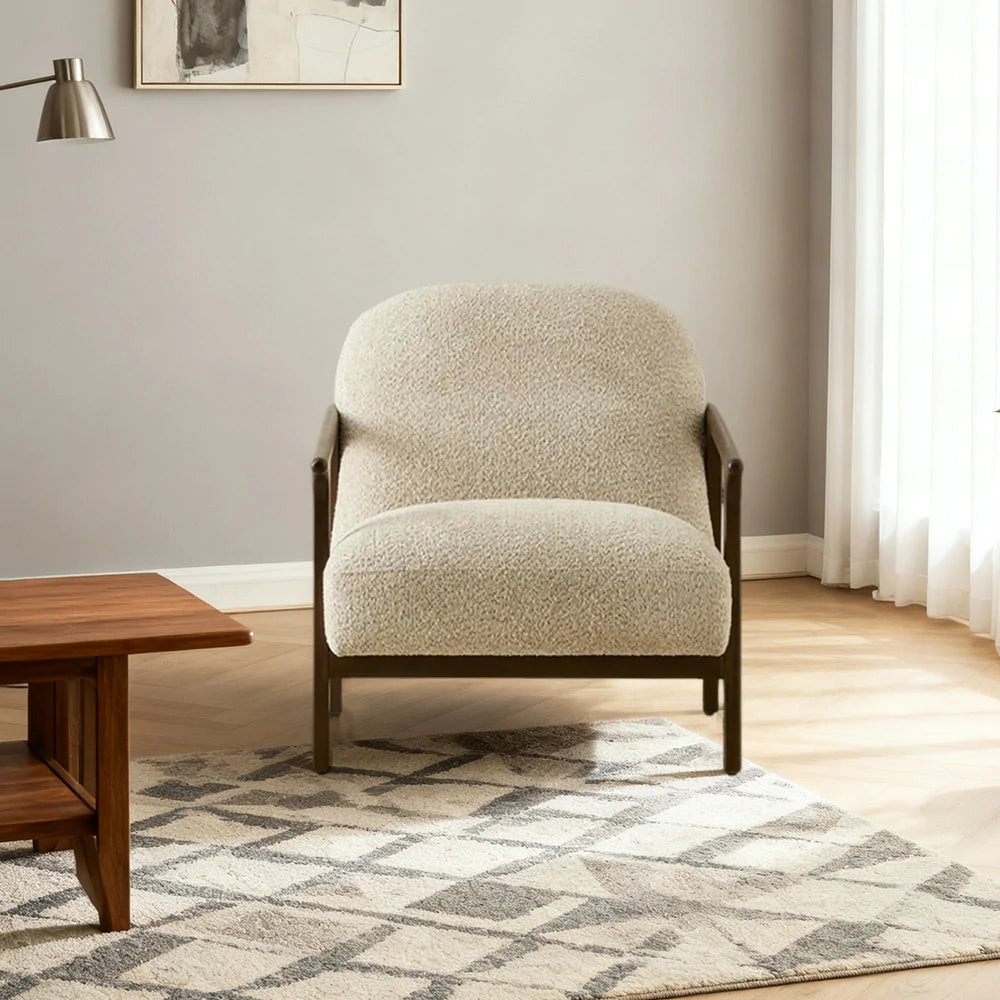 LUXORA Lounge Chair Deep Seat Design Cotton-Linen Upholstery Relaxed Comfort Modern Style - Beige