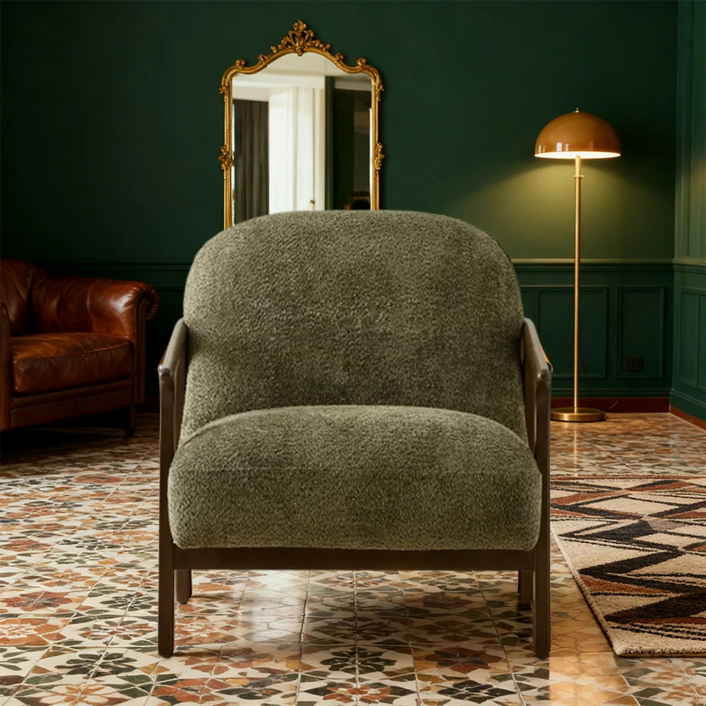 LUXORA Lounge Chair Deep Seat Design Cotton-Linen Upholstery Relaxed Comfort Modern Style - Green