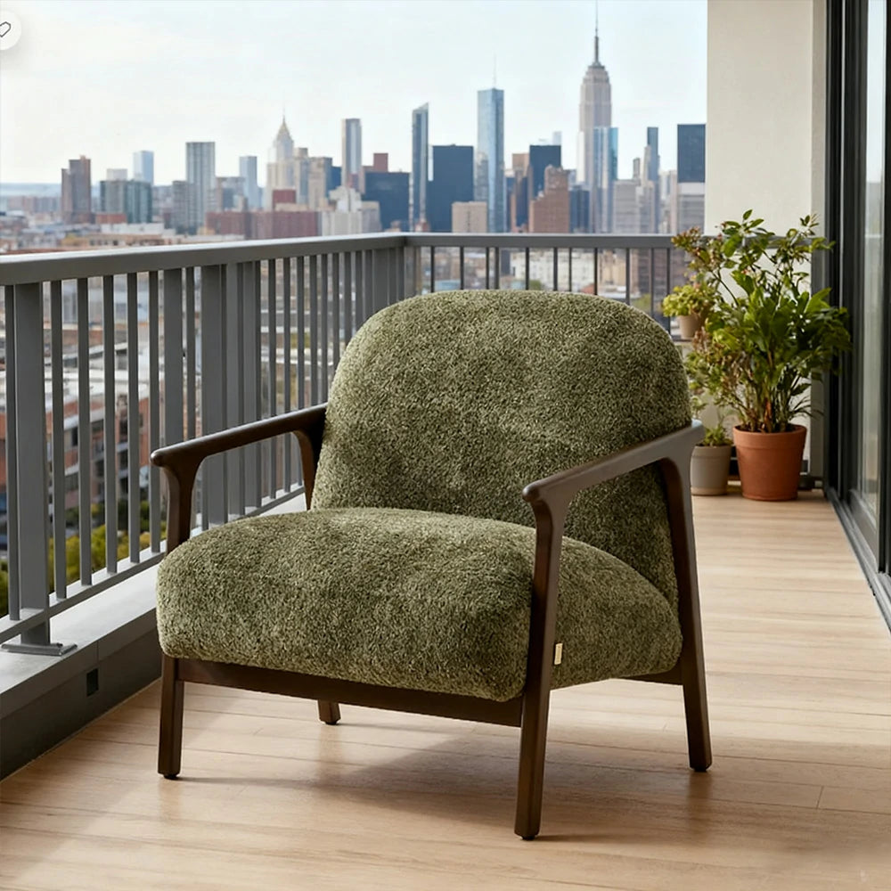 LUXORA Lounge Chair Deep Seat Design Cotton-Linen Upholstery Relaxed Comfort Modern Style - Green