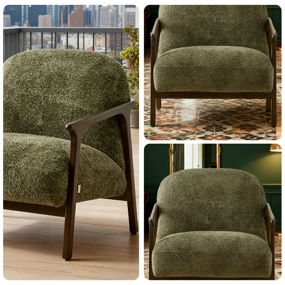 LUXORA Lounge Chair Deep Seat Design Cotton-Linen Upholstery Relaxed Comfort Modern Style - Green