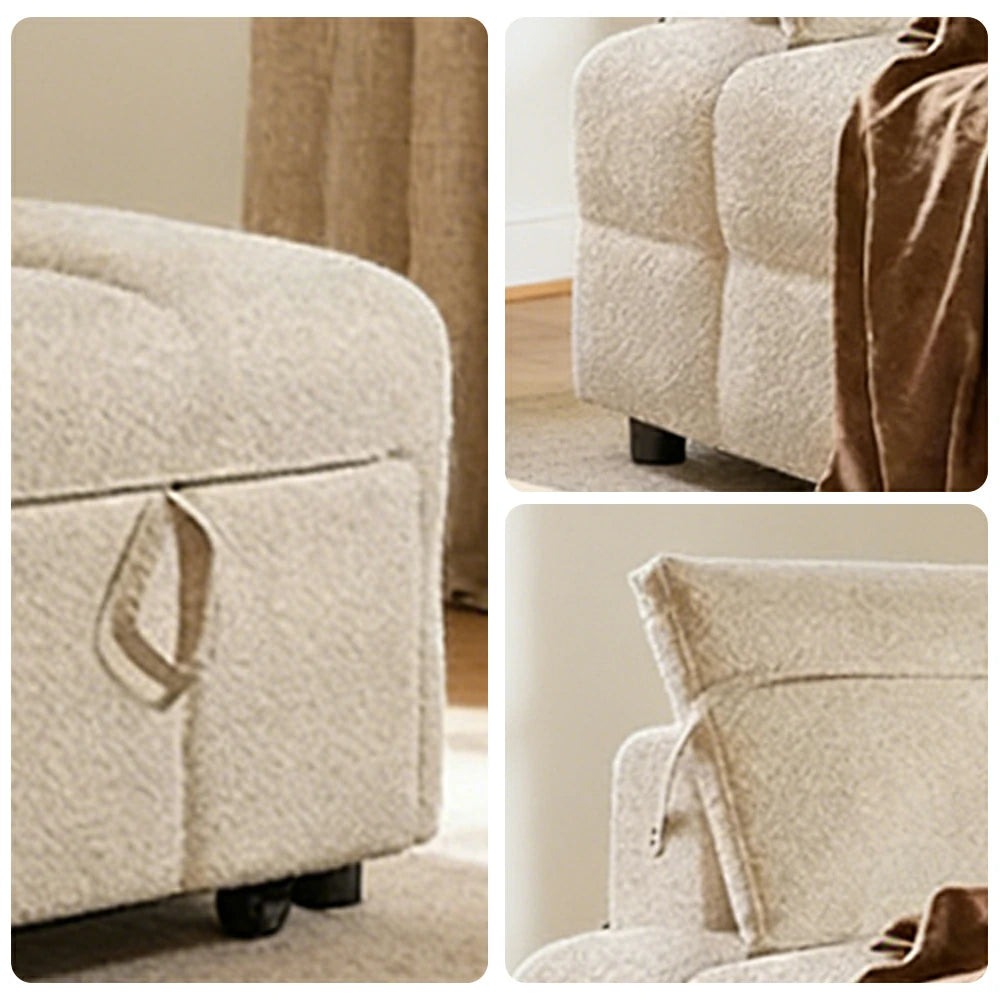 LIVARA 85/105cm Convertible Sherpa Sofa Bed, 3-in-1 Single Sleeper Chair, Ergonomic Support, Space-Saving Design for Small Homes - Cream