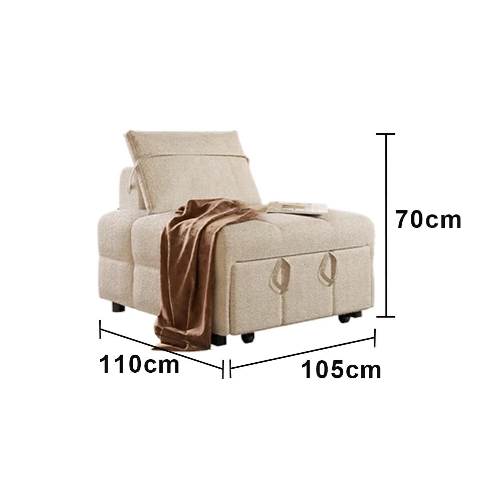 LIVARA 85/105cm Convertible Sherpa Sofa Bed, 3-in-1 Single Sleeper Chair, Ergonomic Support, Space-Saving Design for Small Homes - Cream