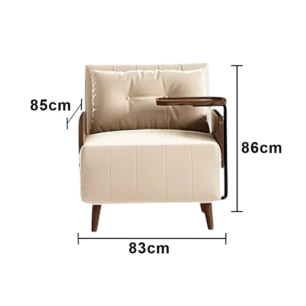 LUXORA Modern Cat-Scratch Fabric Armchair, Solid Walnut Wood Frame, Compact Single Sofa for Small Spaces - White