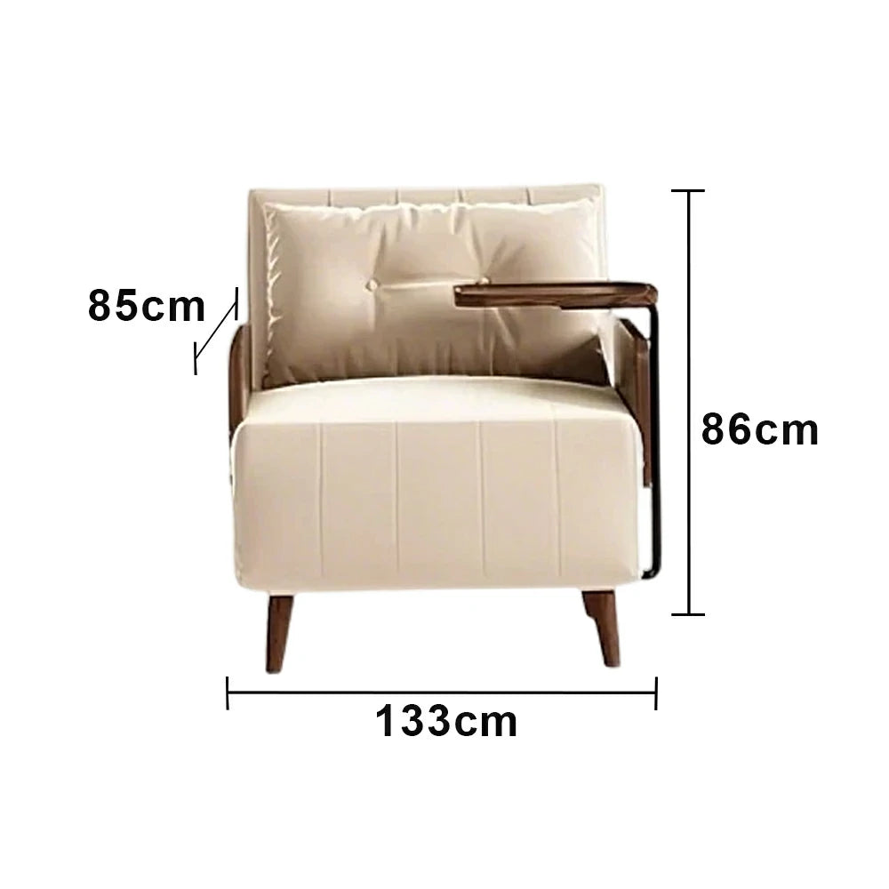 LUXORA Modern Cat-Scratch Fabric Armchair, Solid Walnut Wood Frame, Compact Single Sofa for Small Spaces - White