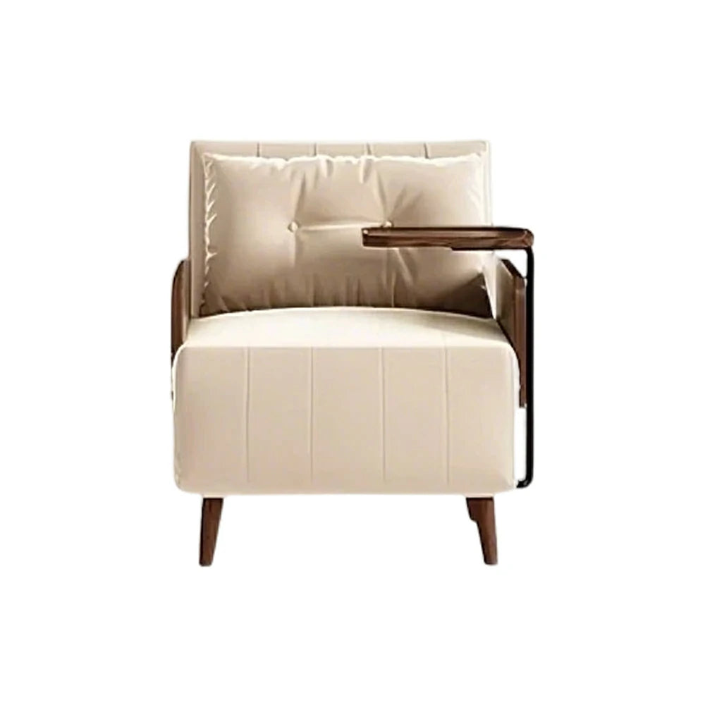 LUXORA Modern Cat-Scratch Fabric Armchair, Solid Walnut Wood Frame, Compact Single Sofa for Small Spaces - White