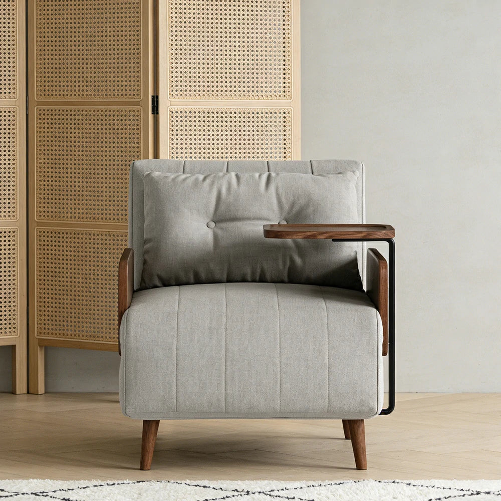 LUXORA Modern Cat-Scratch Fabric Armchair, Solid Walnut Wood Frame, Compact Single Sofa for Small Spaces - Grey