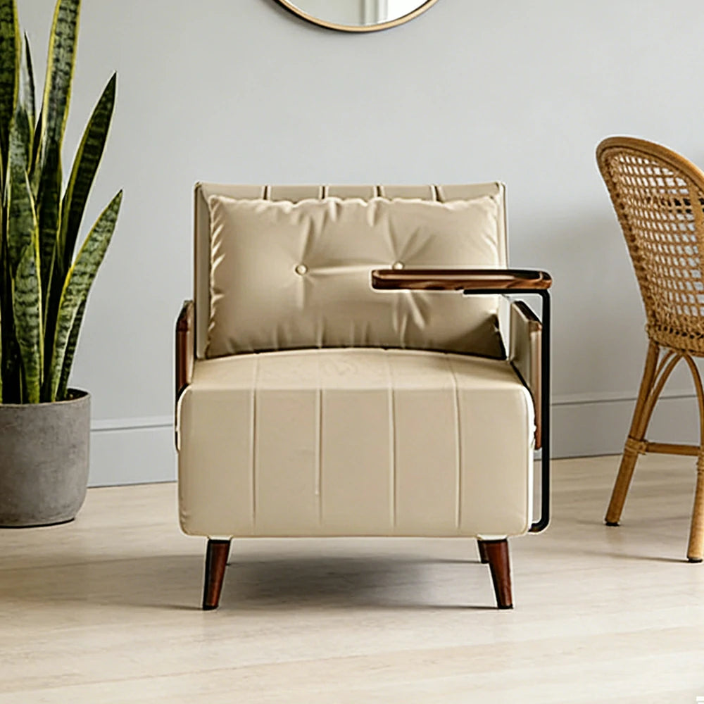 LUXORA Modern Cat-Scratch Fabric Armchair, Solid Walnut Wood Frame, Compact Single Sofa for Small Spaces - Khaki