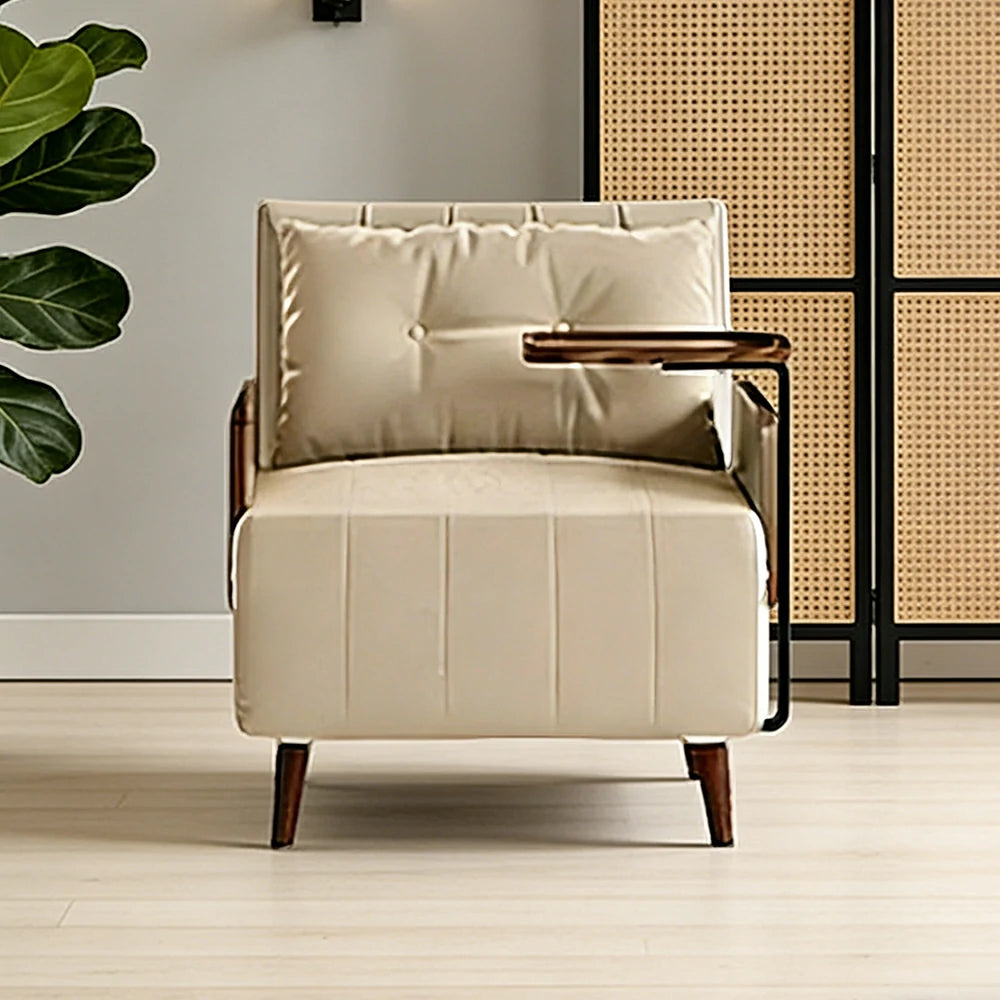 LUXORA Modern Cat-Scratch Fabric Armchair, Solid Walnut Wood Frame, Compact Single Sofa for Small Spaces - Khaki