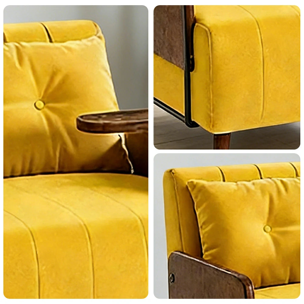 LUXORA Modern Cat-Scratch Fabric Armchair, Solid Walnut Wood Frame, Compact Single Sofa for Small Spaces - Yellow