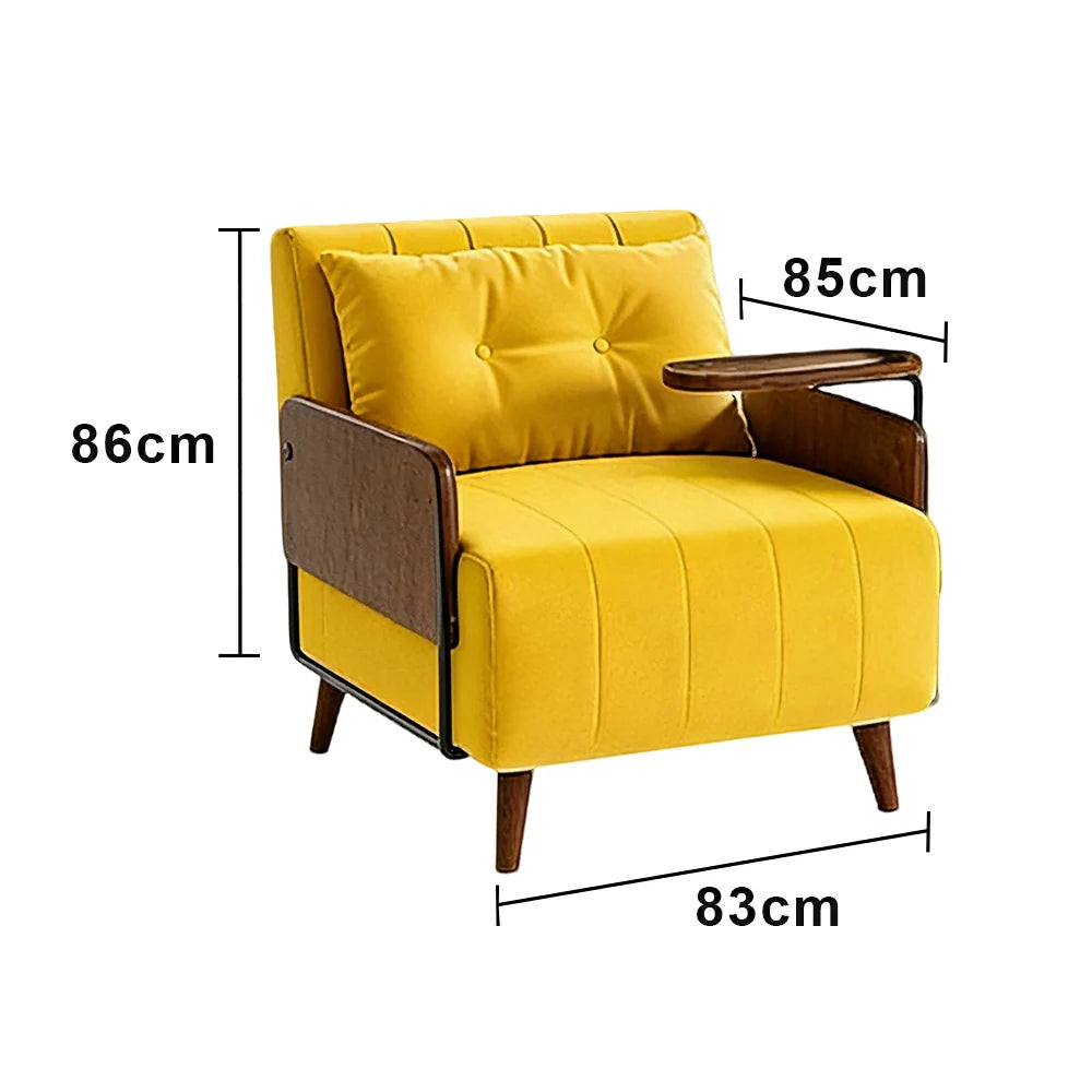LUXORA Modern Cat-Scratch Fabric Armchair, Solid Walnut Wood Frame, Compact Single Sofa for Small Spaces - Yellow
