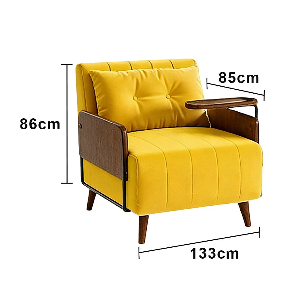LUXORA Modern Cat-Scratch Fabric Armchair, Solid Walnut Wood Frame, Compact Single Sofa for Small Spaces - Yellow