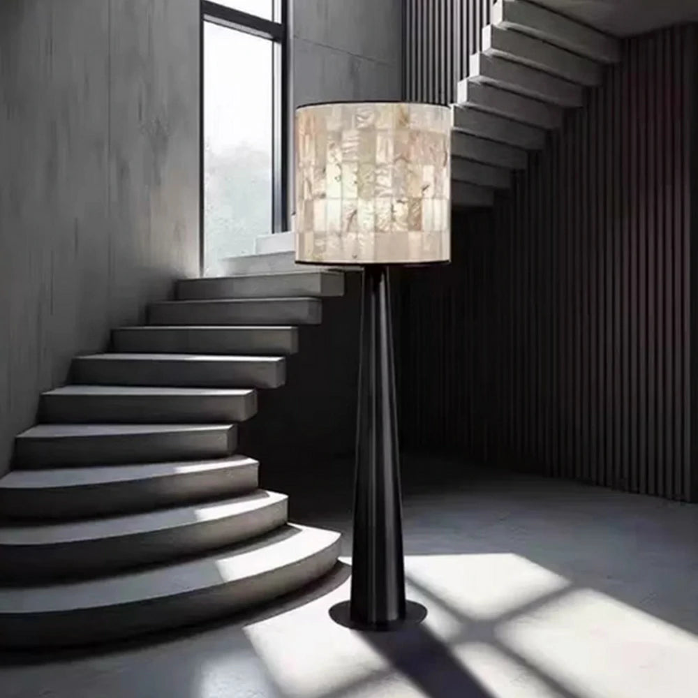 LUXORA Floor Lamp Soft Ambient Lighting Marble Shade Metal Body Weighted Base Artistic Design