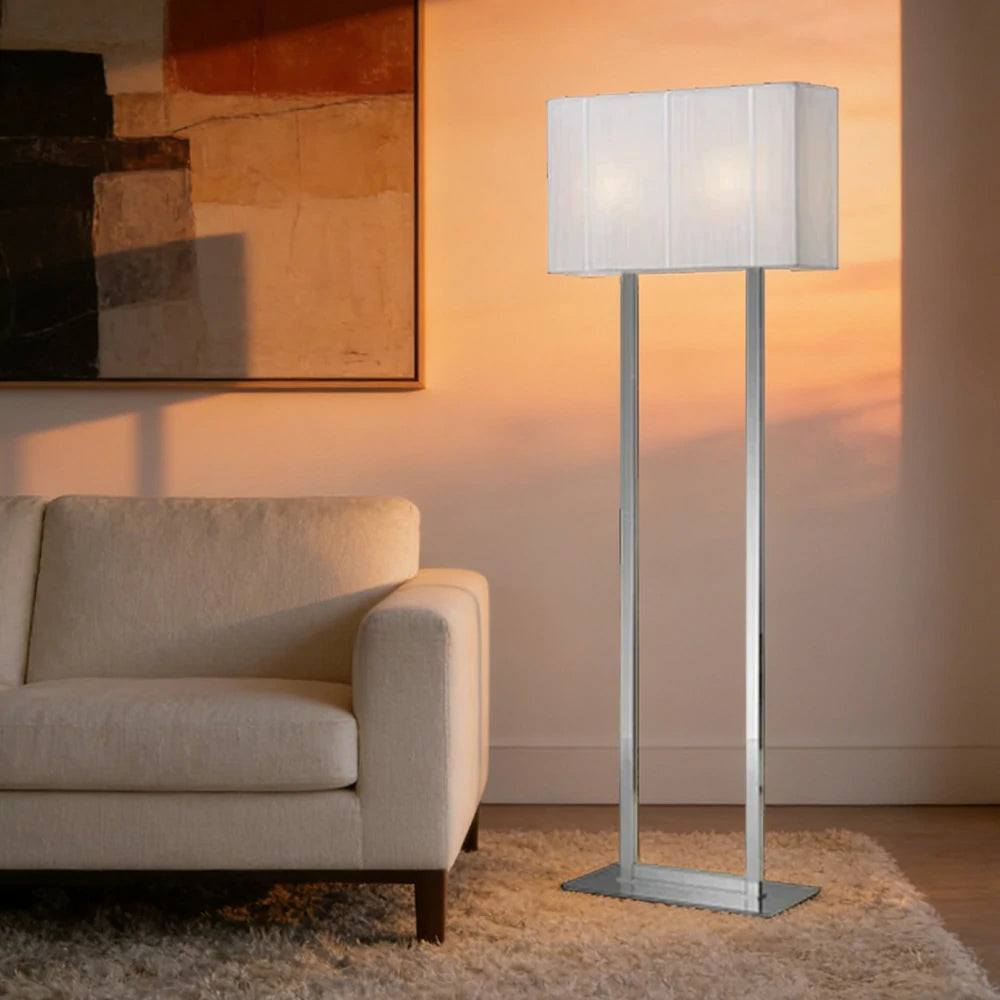 LUXORA Floor Lamp Soft Ambient Lighting White Shade Silver Base Metal Frame Hand-Crafted Wire Design