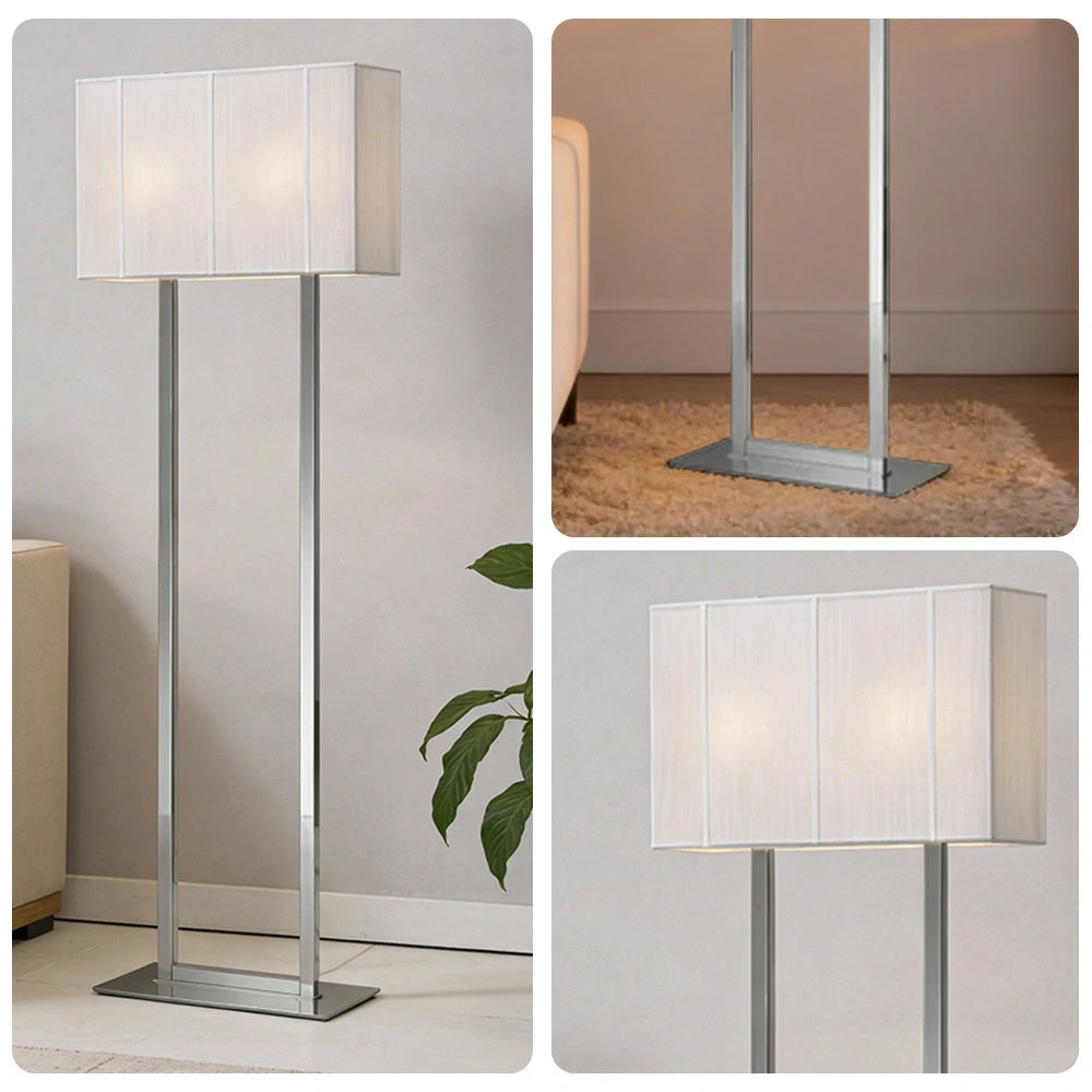 LUXORA Floor Lamp Soft Ambient Lighting White Shade Silver Base Metal Frame Hand-Crafted Wire Design