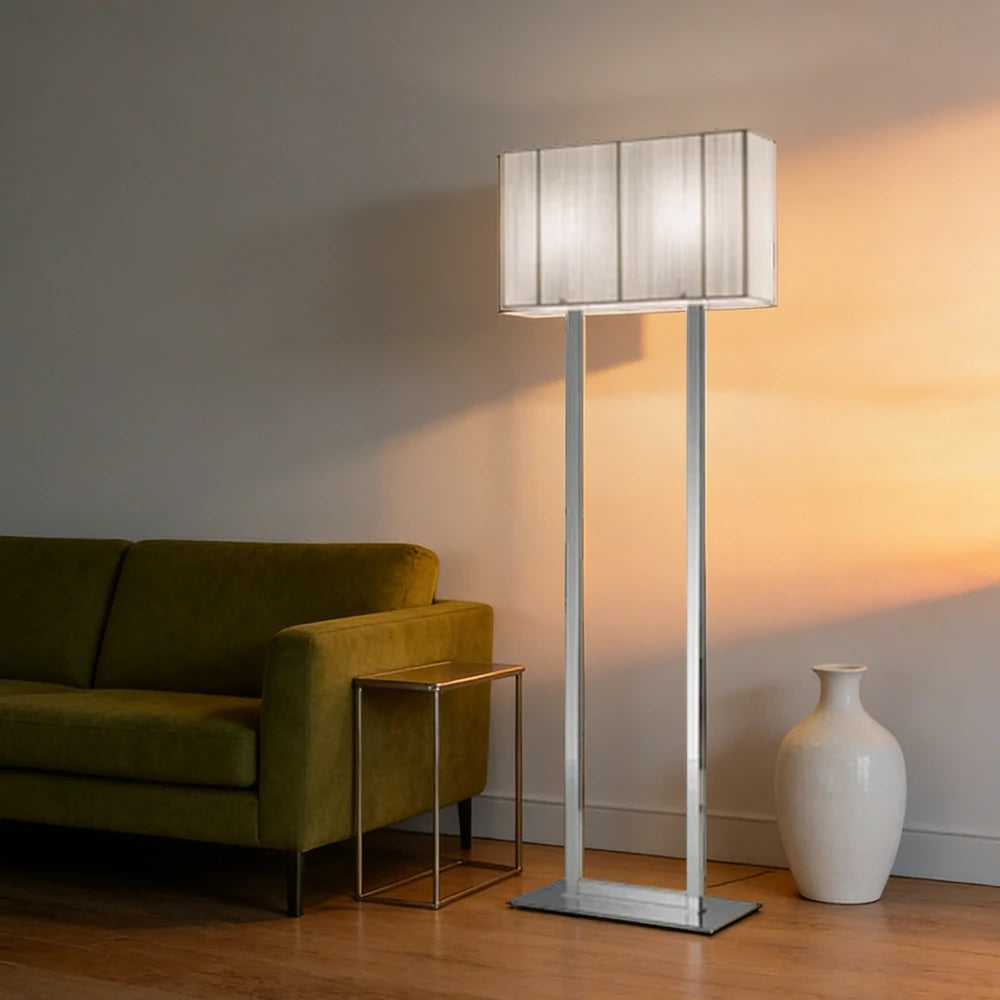 LUXORA Floor Lamp Soft Ambient Lighting Beige Shade Silver Base Metal Frame Hand-Crafted Wire Design