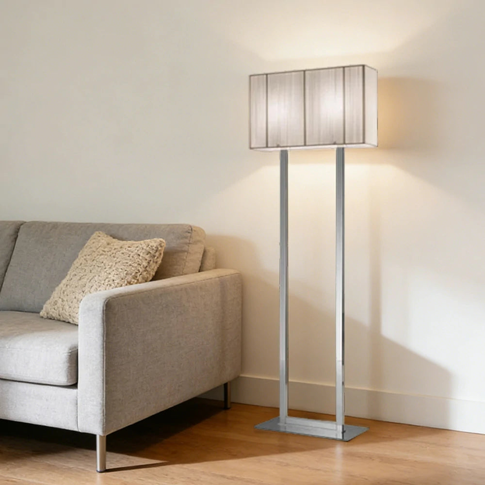 LUXORA Floor Lamp Soft Ambient Lighting Beige Shade Silver Base Metal Frame Hand-Crafted Wire Design