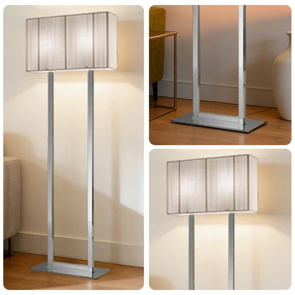 LUXORA Floor Lamp Soft Ambient Lighting Beige Shade Silver Base Metal Frame Hand-Crafted Wire Design