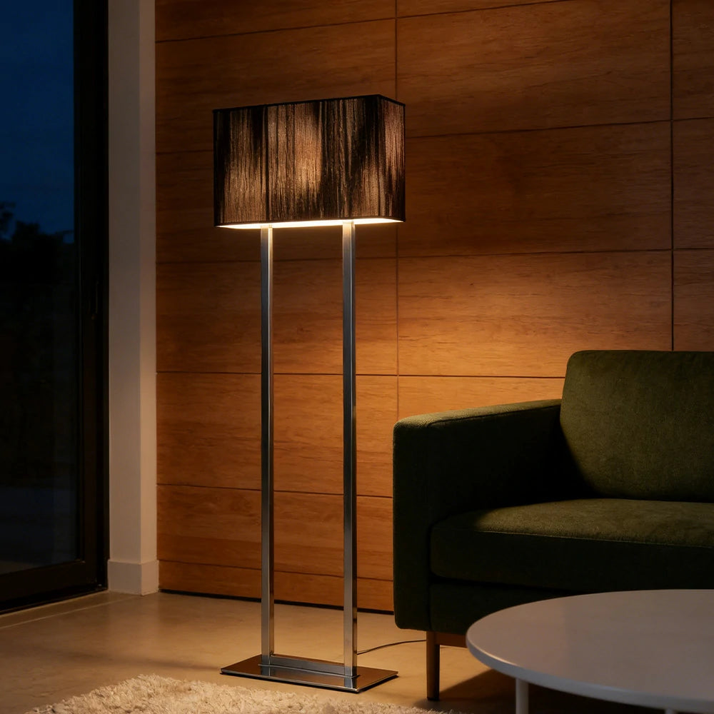 LUXORA Floor Lamp Soft Ambient Lighting Grey Shade Silver Base Metal Frame Hand-Crafted Wire Design