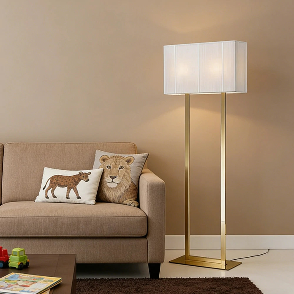 LUXORA Floor Lamp Soft Ambient Lighting White Shade Gold Base Metal Frame Hand-Crafted Wire Design