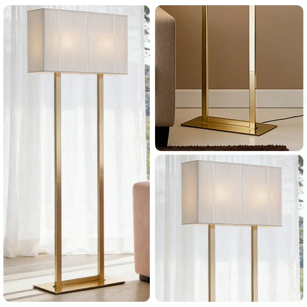 LUXORA Floor Lamp Soft Ambient Lighting White Shade Gold Base Metal Frame Hand-Crafted Wire Design