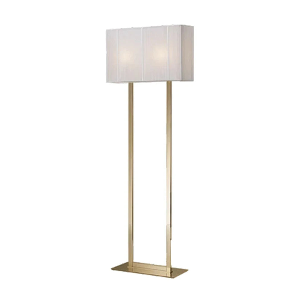 LUXORA Floor Lamp Soft Ambient Lighting White Shade Gold Base Metal Frame Hand-Crafted Wire Design