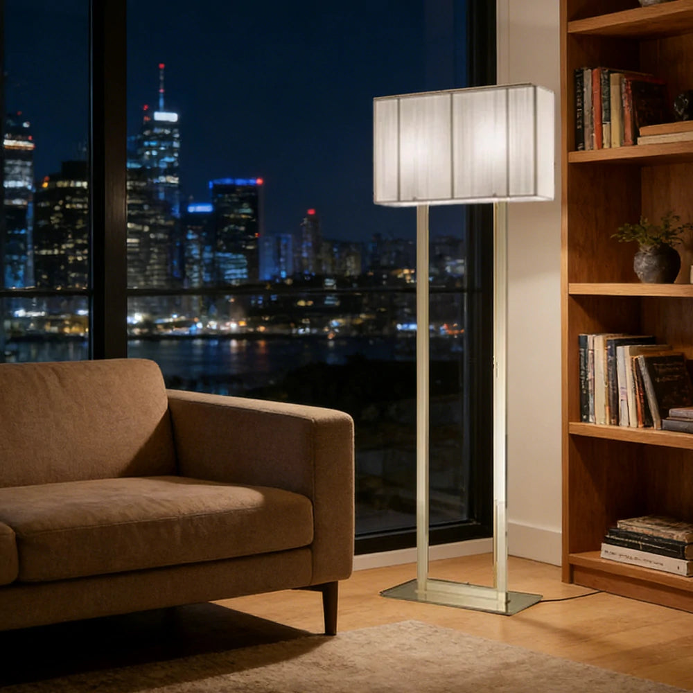 LUXORA Floor Lamp Soft Ambient Lighting Beige Shade Gold Base Metal Frame Hand-Crafted Wire Design