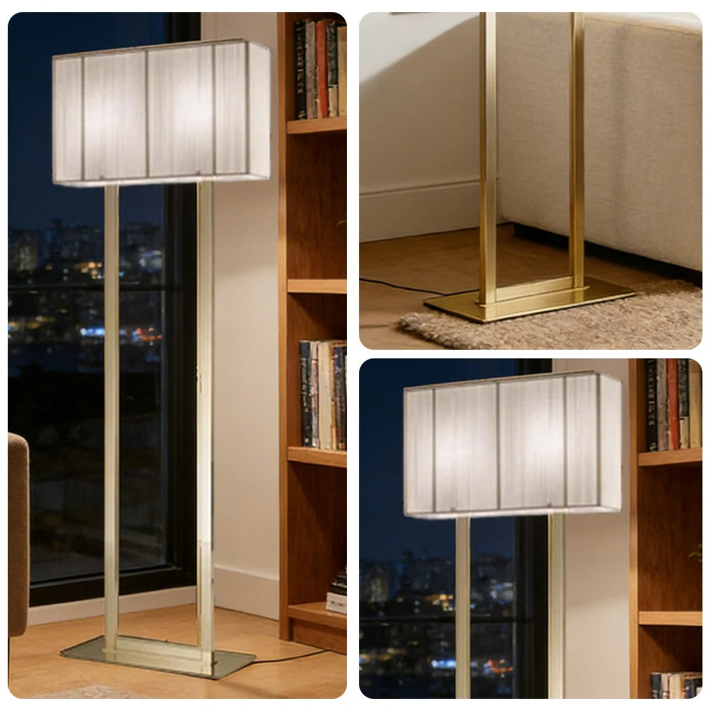 LUXORA Floor Lamp Soft Ambient Lighting Beige Shade Gold Base Metal Frame Hand-Crafted Wire Design