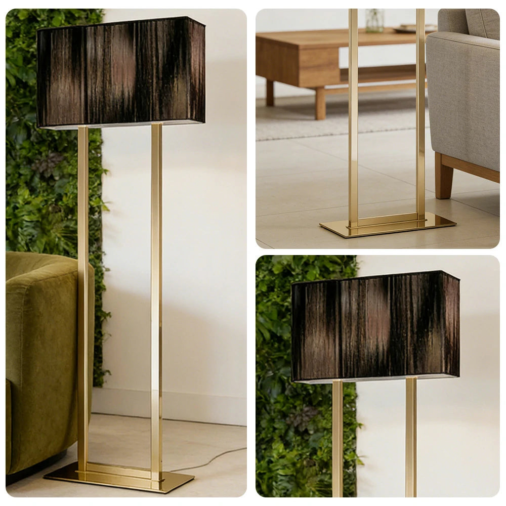 LUXORA Floor Lamp Soft Ambient Lighting Grey Shade Gold Base Metal Frame Hand-Crafted Wire Design