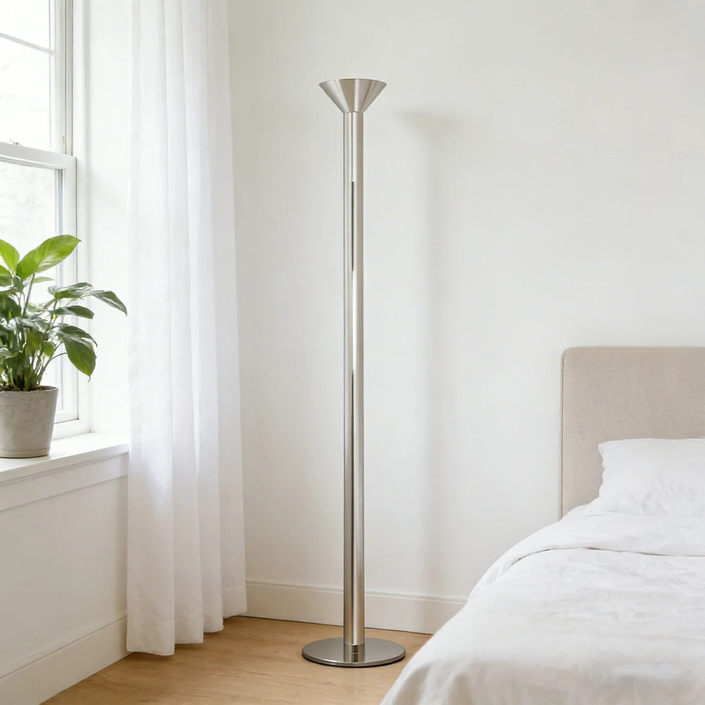 LUXORA Floor Lamp Soft Ambient Lighting Fabric Shade Metal Frame Stable Base Multi-Scene Use - Silver