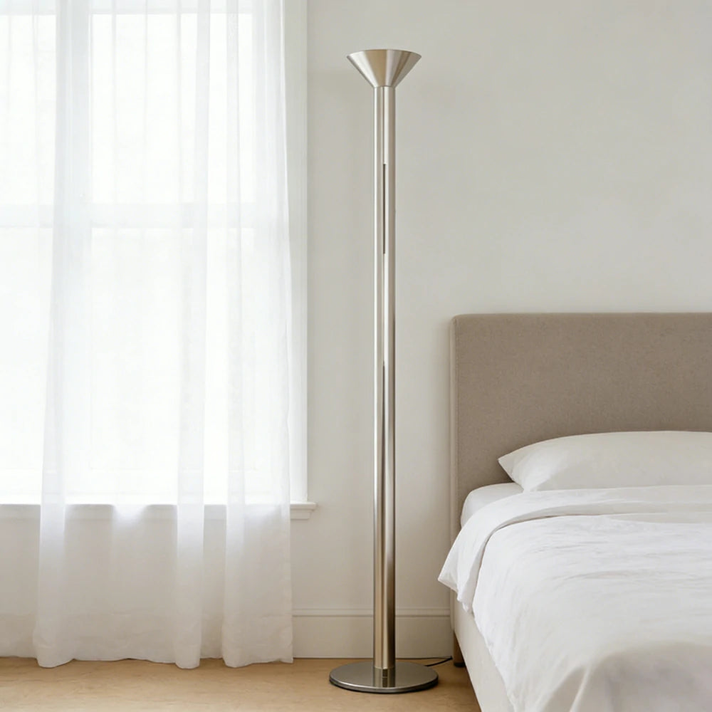LUXORA Floor Lamp Soft Ambient Lighting Fabric Shade Metal Frame Stable Base Multi-Scene Use - Silver