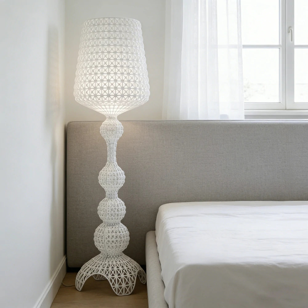 LUXORA Floor Lamp Elegant Ambient Lighting Fabric Shade Sturdy Metal Frame Adjustable Light Direction - White