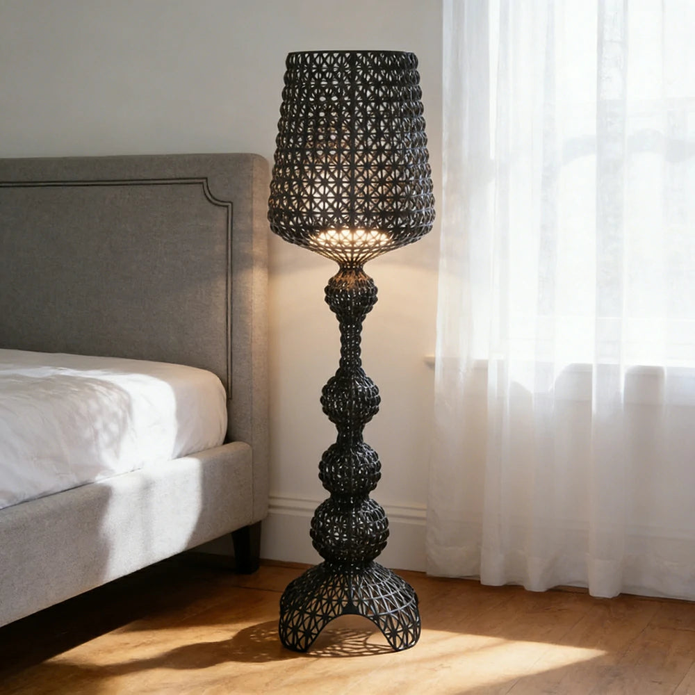 LUXORA Floor Lamp Elegant Ambient Lighting Fabric Shade Sturdy Metal Frame Adjustable Light Direction - Black