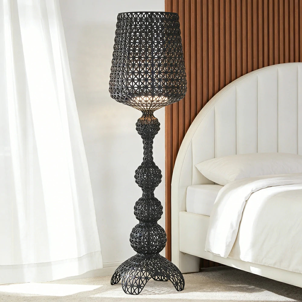 LUXORA Floor Lamp Elegant Ambient Lighting Fabric Shade Sturdy Metal Frame Adjustable Light Direction - Black