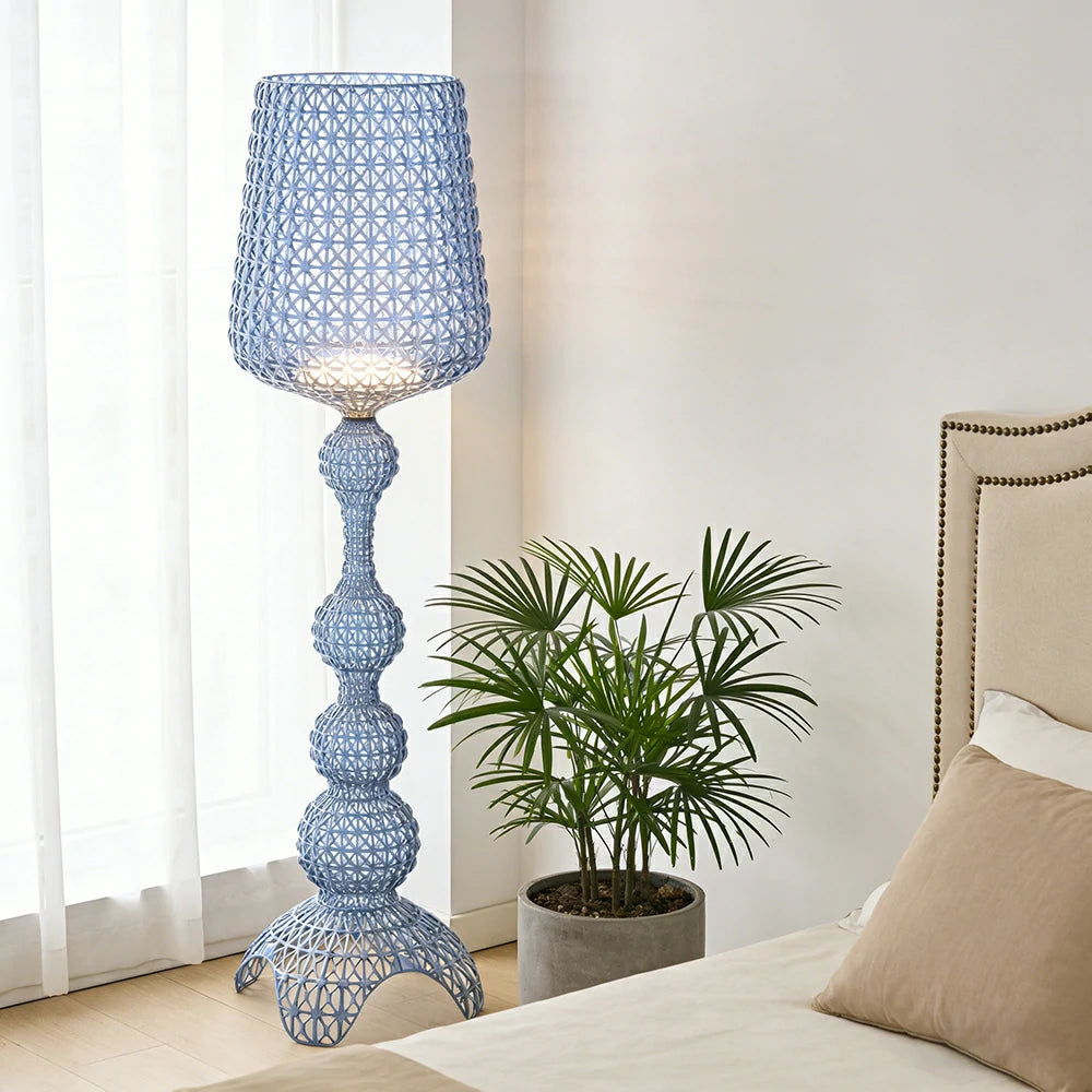 LUXORA Floor Lamp Elegant Ambient Lighting Fabric Shade Sturdy Metal Frame Adjustable Light Direction - Blue