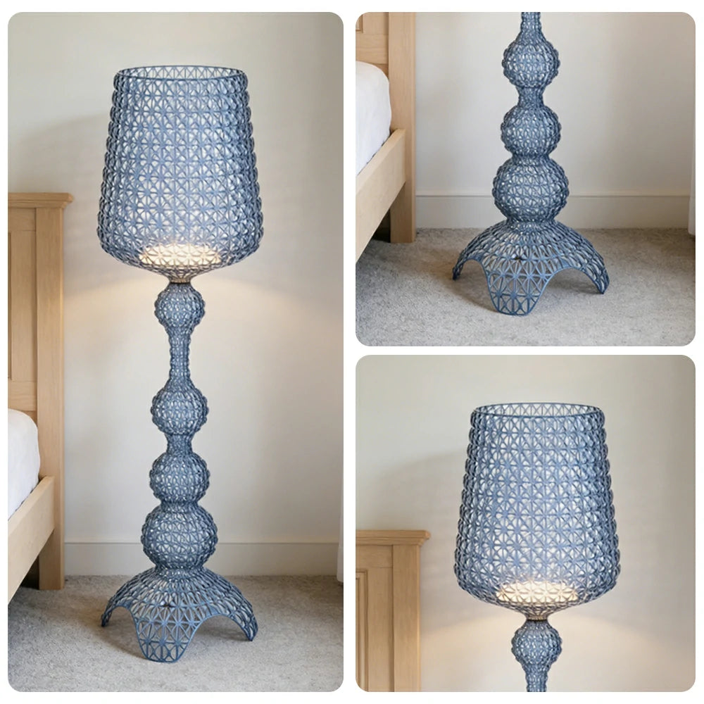 LUXORA Floor Lamp Elegant Ambient Lighting Fabric Shade Sturdy Metal Frame Adjustable Light Direction - Blue