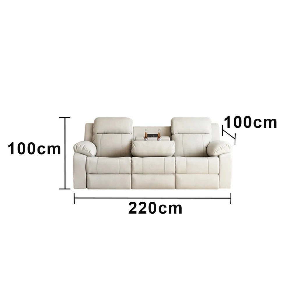 LUXORA 220/250cm 3-Seater Electric Recliner Sofa Wide-Angle Adjustment Premium Imported Leather 7D Fibre Comfort Support with Centre Backrest Console Table - Beige