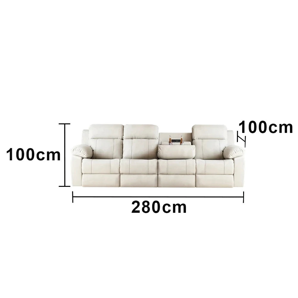 LUXORA 280/320cm 4-Seater Electric Recliner Sofa Wide-Angle Adjustment Premium Imported Leather 7D Fibre Comfort Support with Centre Backrest Console Table - Beige